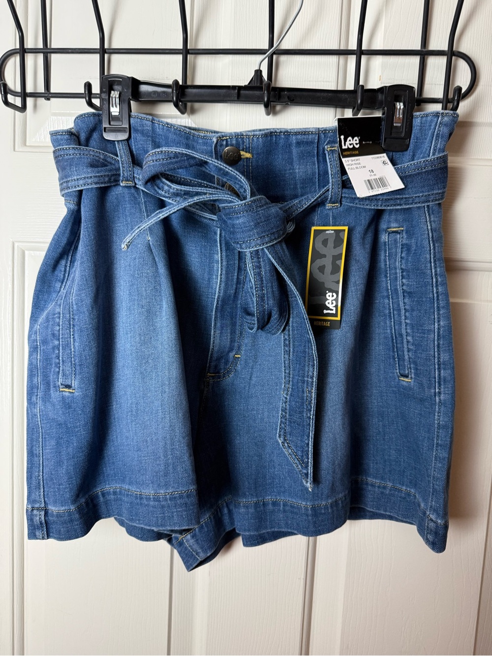 Lee Women's Medium Blue Denim Paperbag Shorts with Tie Belt